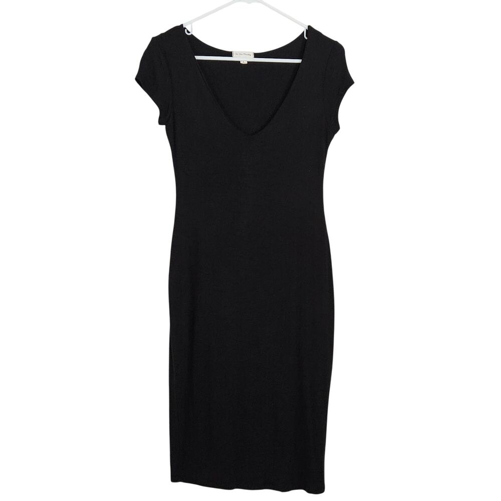 See You Monday V Neck Cap Sleeve Midi Dress Black Size L EUC - Picture 2 of 6